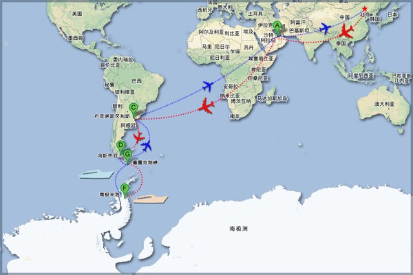 正常情況下的南極旅游出行線路。國內段除北京外，上海、廣州、成都等都是常用的出發地。不一定非要北京出發。